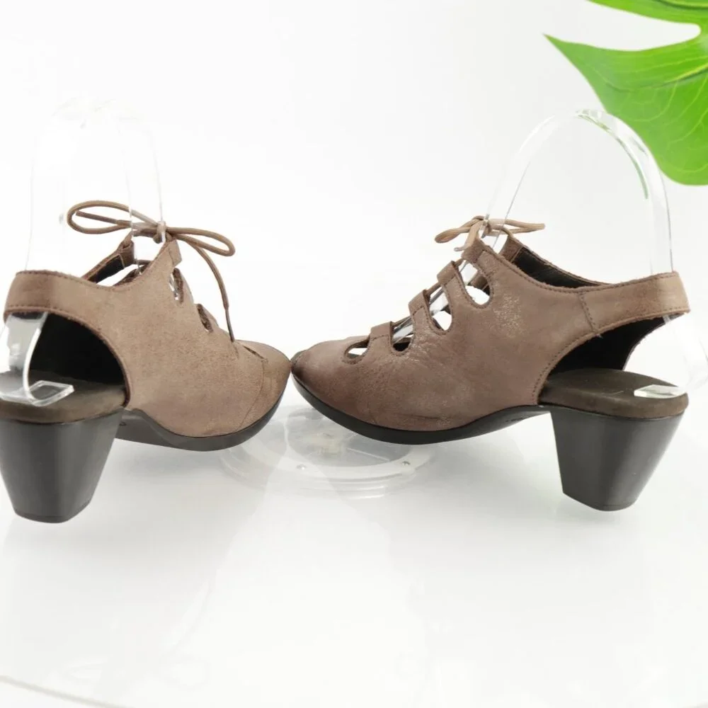 Munro Womens Jille Sandal Size 6 Brown Leather Block Heel Lace Up Gladiator Shoe